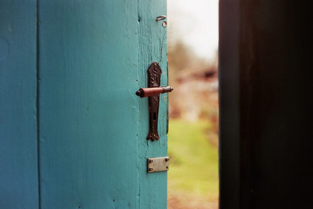 blue wooden door