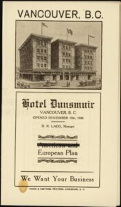 Leaflet - 'Hotel Dunsmuir', Vancouver, Canada, 1908